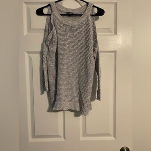 Express light blue and white cable knit cold shoulder sweater, size medium.